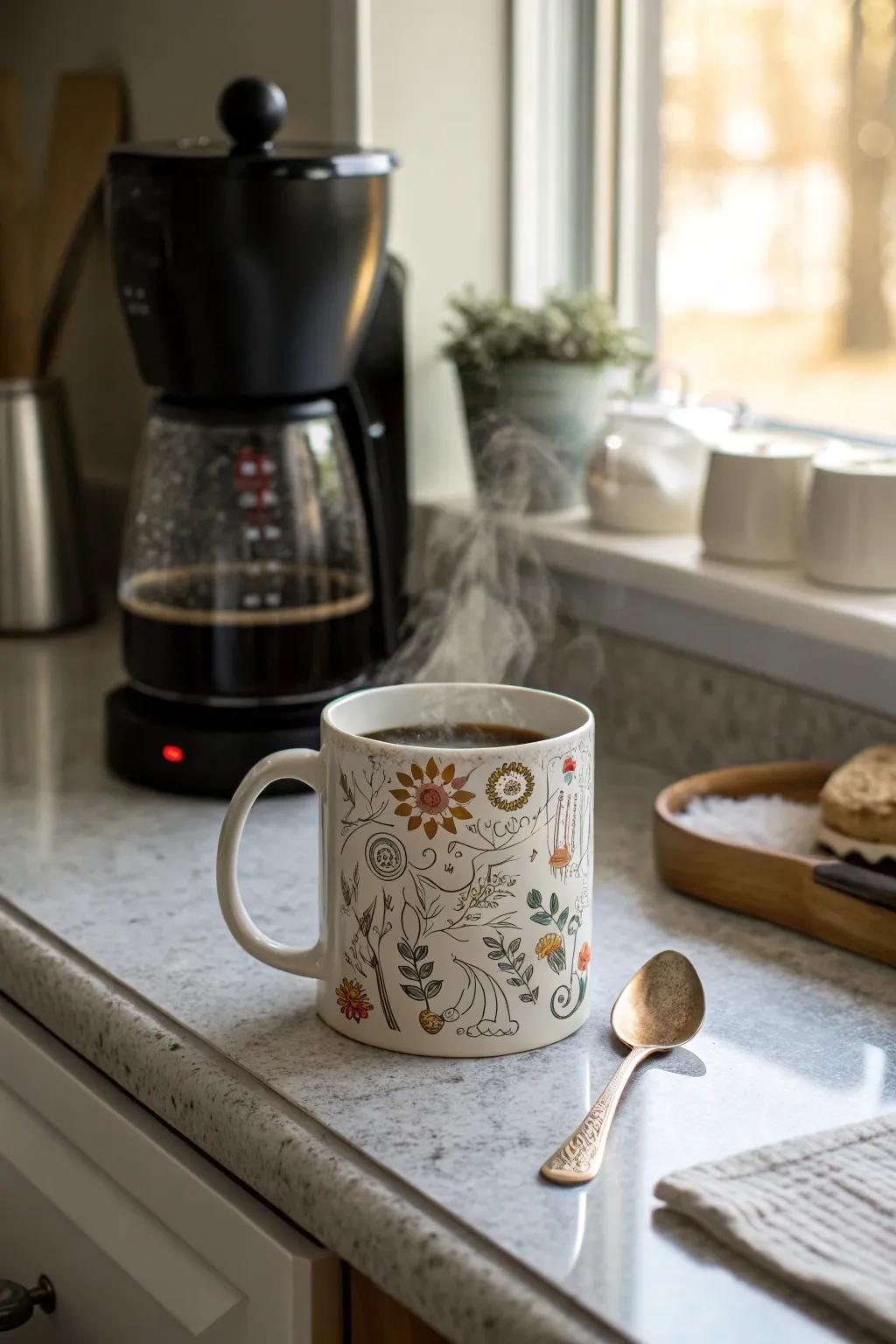 A customized coffee mug for morning smiles.