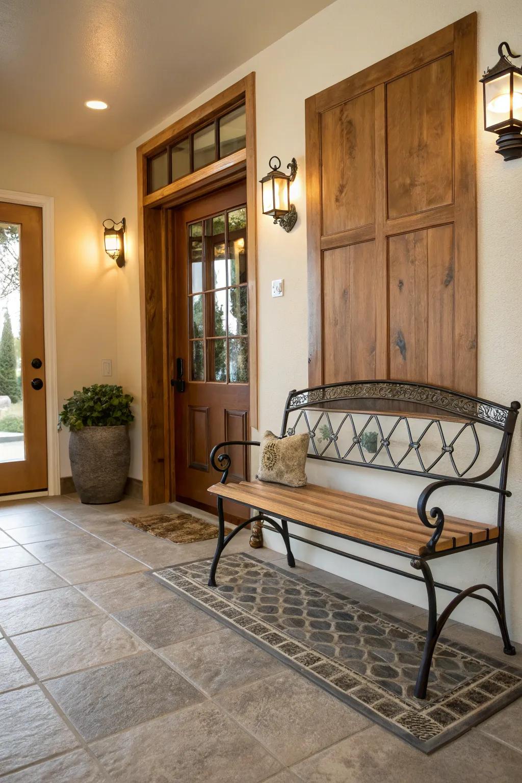 An entryway bench that combines style with practicality.