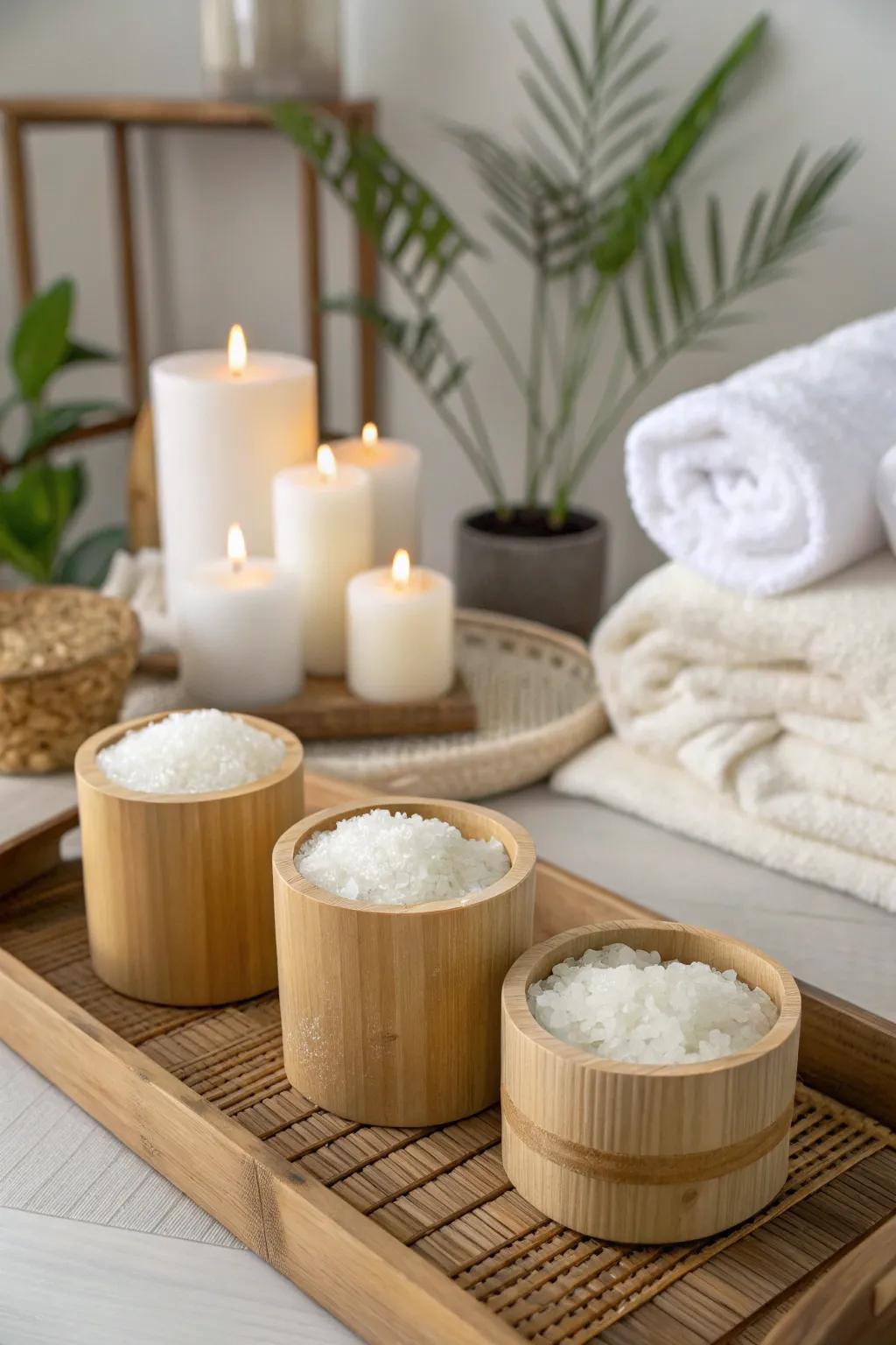 Bamboo containers offer a zen look for storing Epsom salt