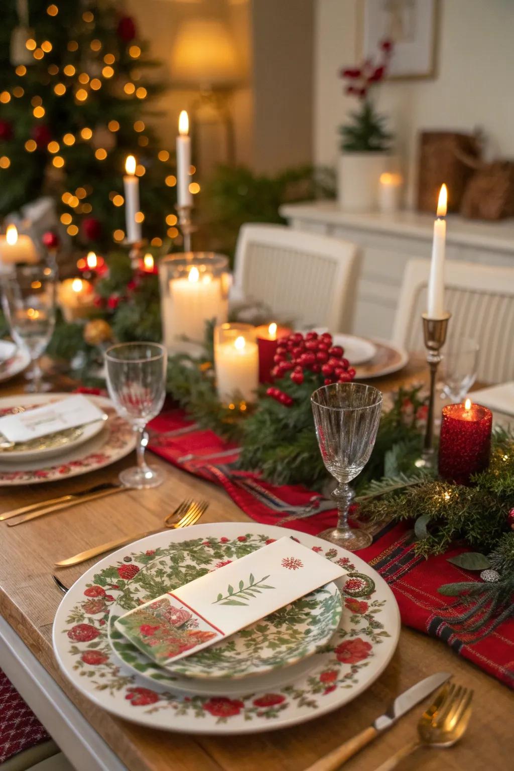 Personalized place cards add a thoughtful touch to the Christmas table.