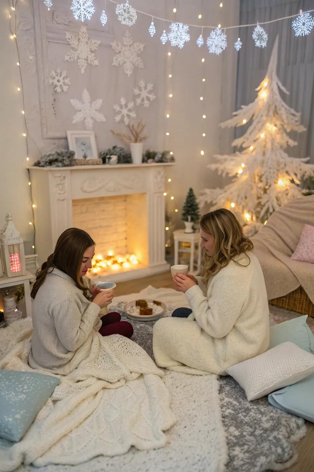 Winter-themed tea party with cozy decor.