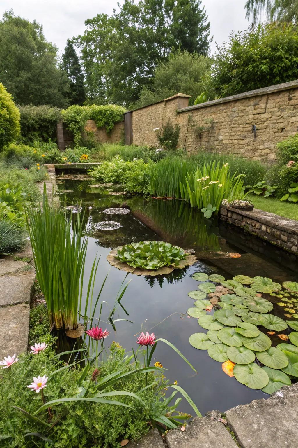 Discover a hidden paradise with a sunken water garden.