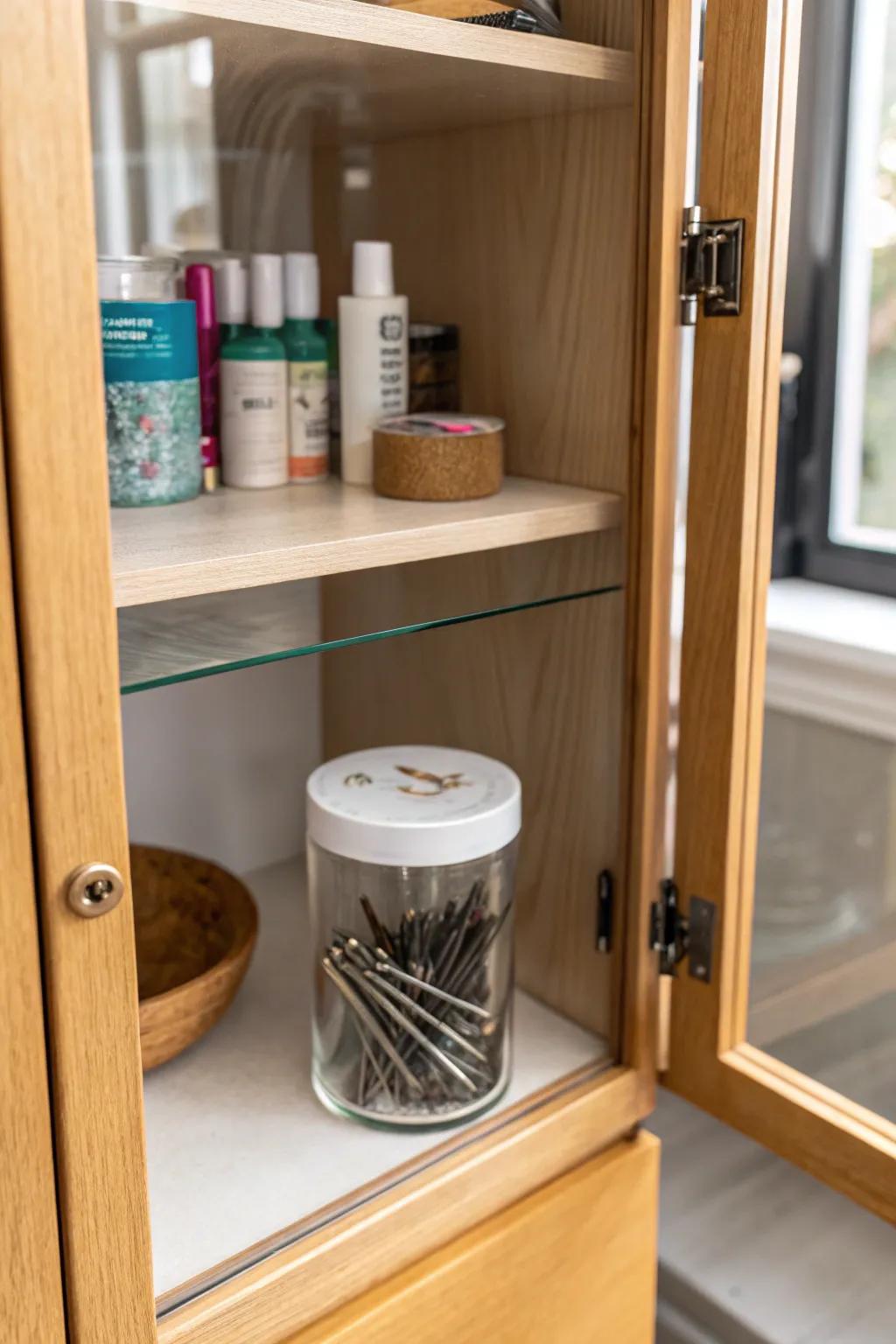 A catch-all container keeps miscellaneous items organized.