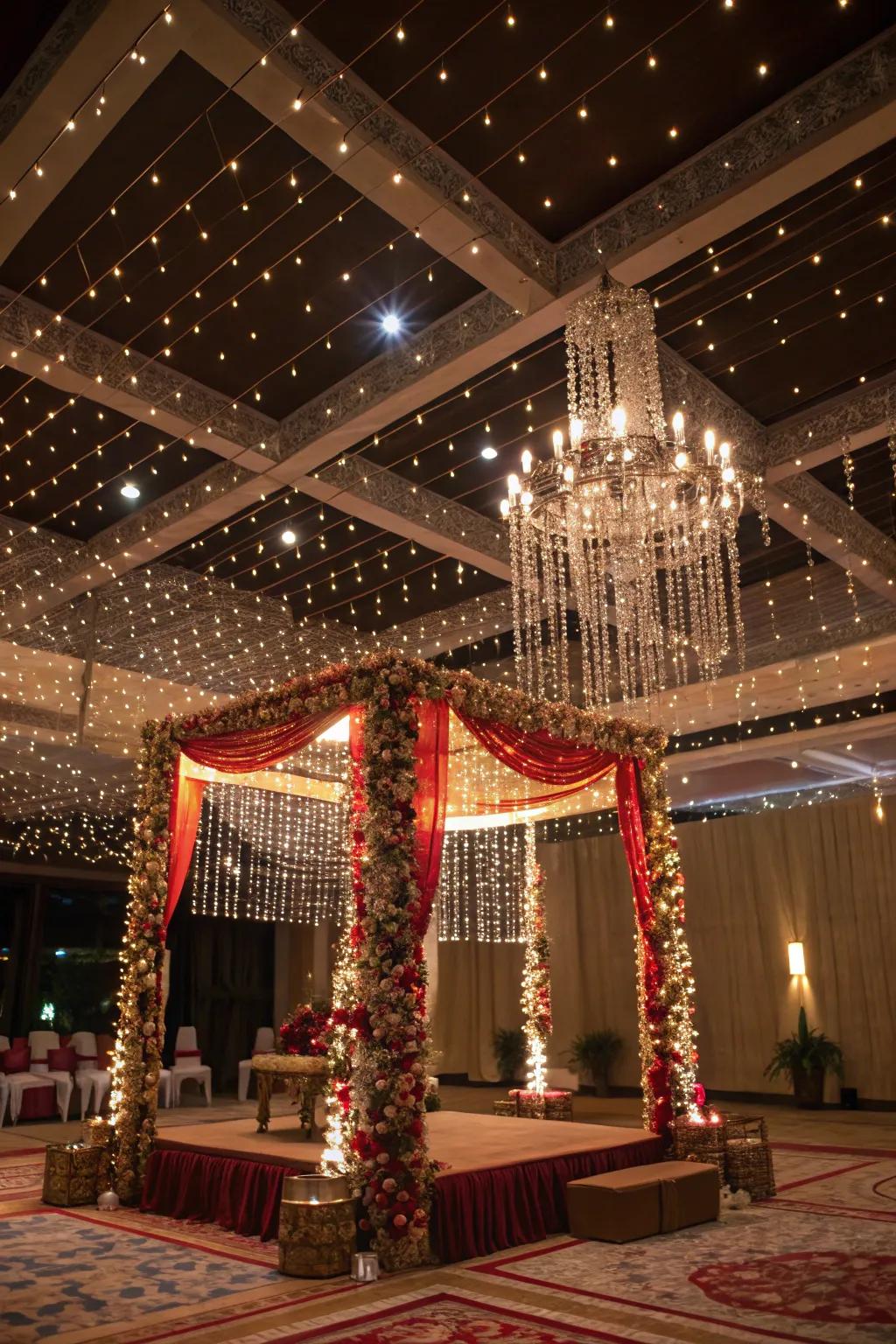 String lights create a magical and sparkling night atmosphere.