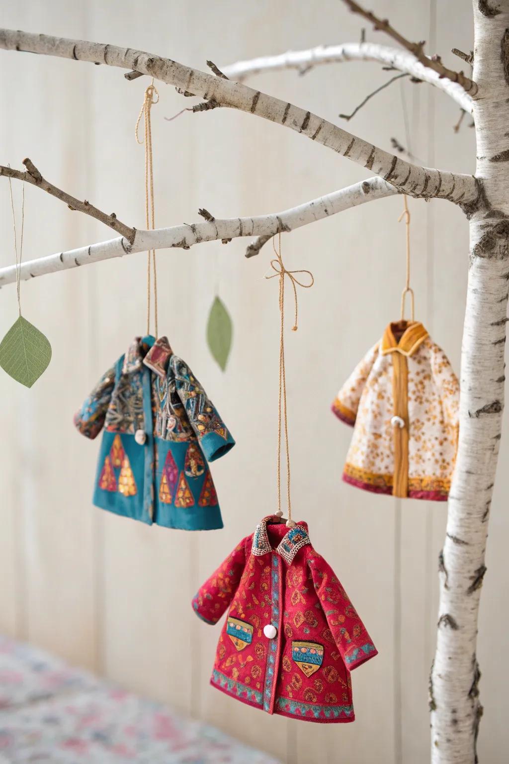 Add a touch of whimsy and craftsmanship to your space with this stunning coat-themed mobile. Perfect for lovers of Scandinavian minimalism with a Boho twist.