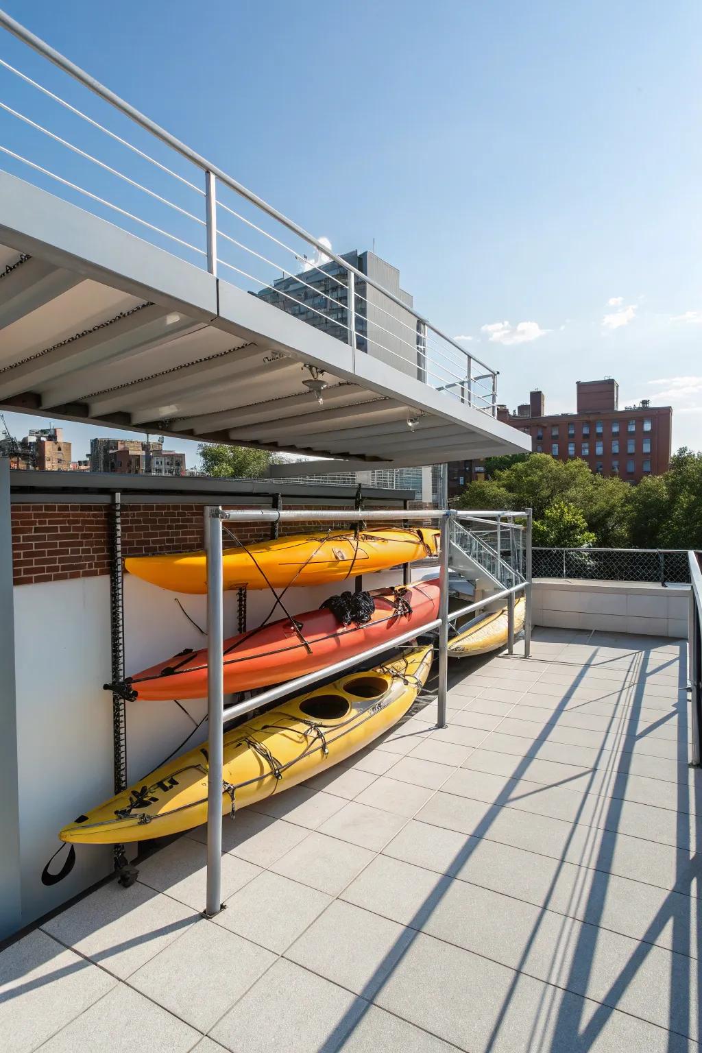 Unique rooftop kayak storage solution.