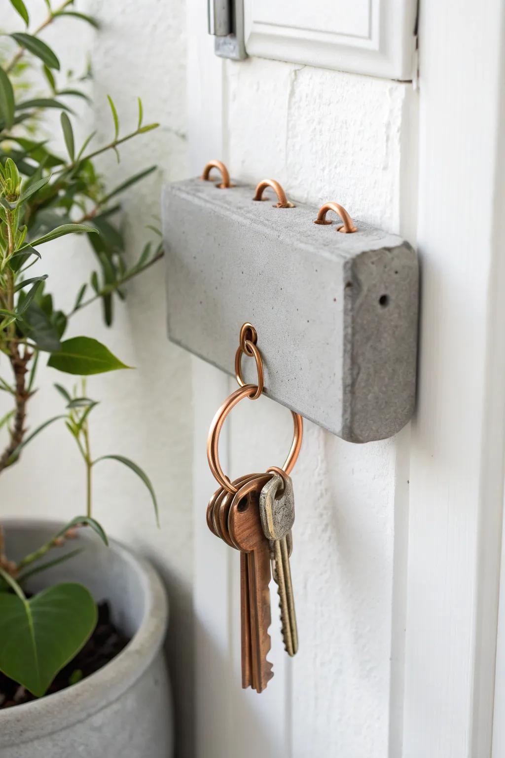 Elevate your entryway with this chic concrete and copper key holder - a perfect blend of industrial and boho styles!