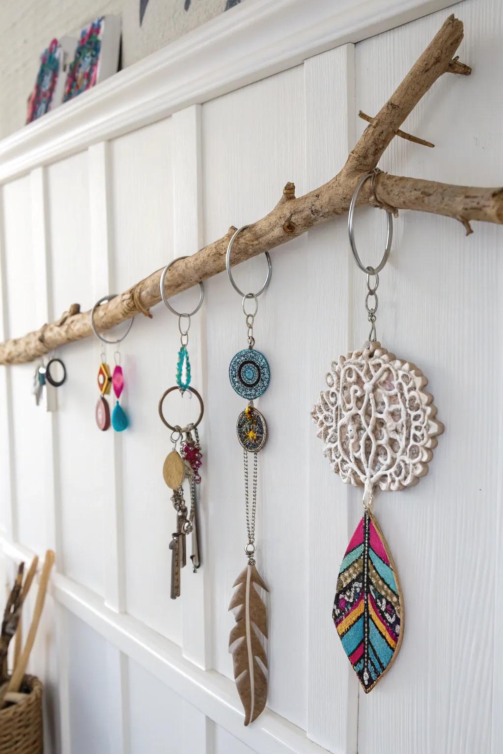 Nature meets artistry: A stylish way to showcase your keychains with a boho twist.