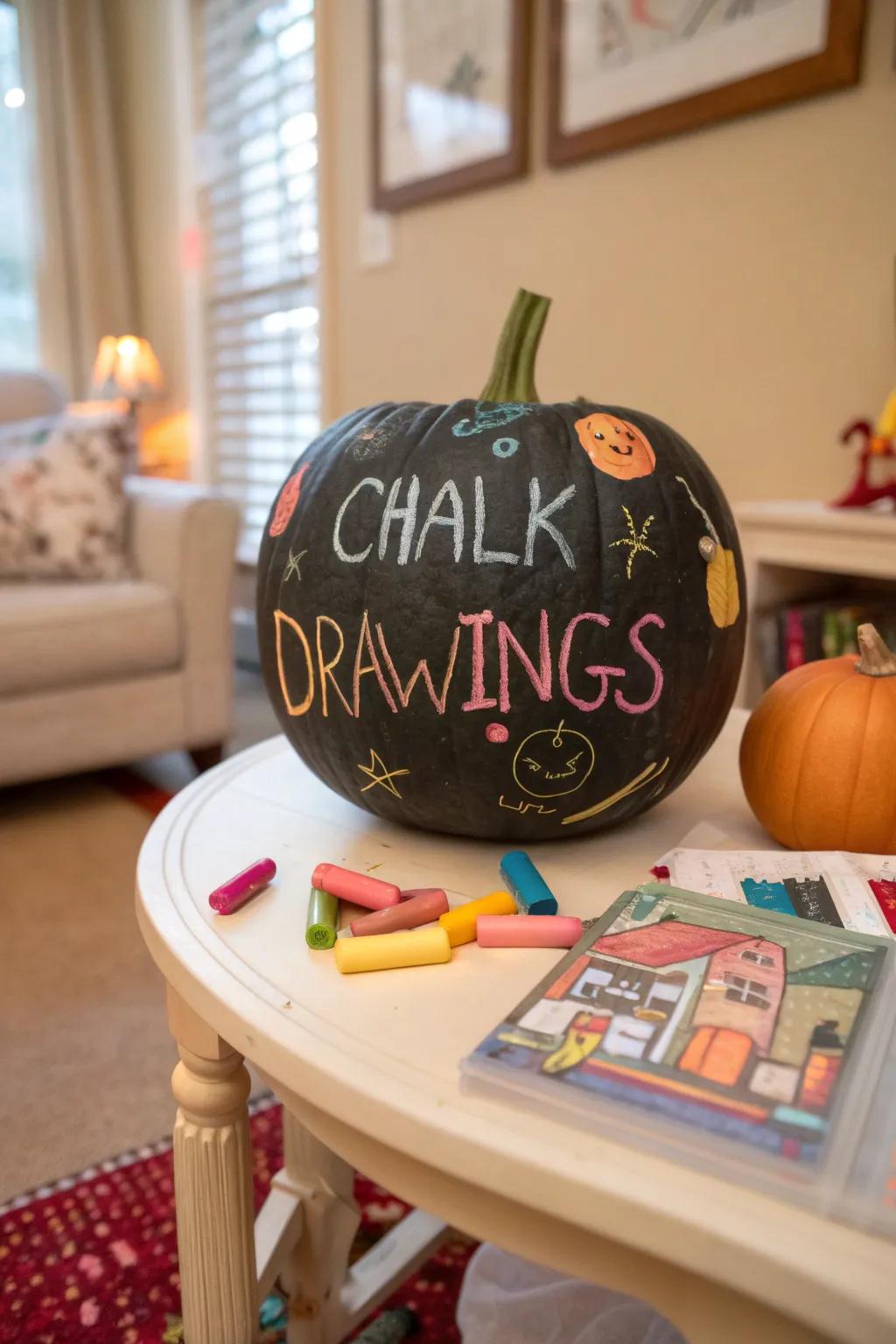 A chalkboard paint pumpkin, inviting endless creative possibilities.