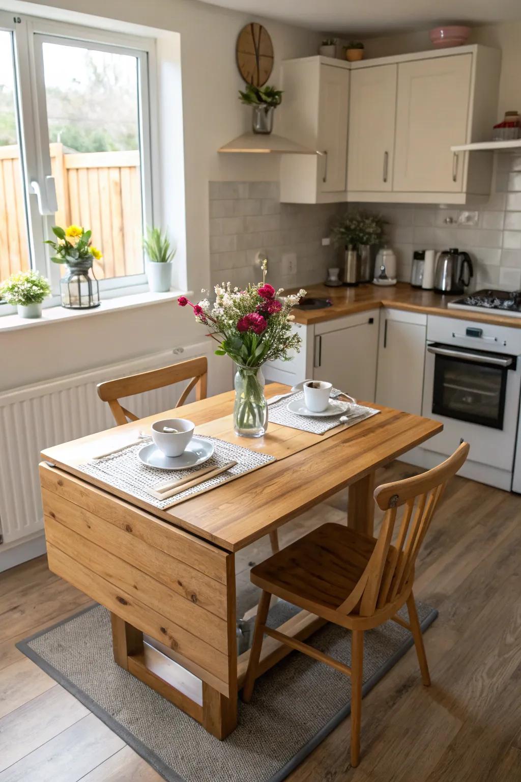 A versatile drop-leaf table that adapts to your kitchen needs.