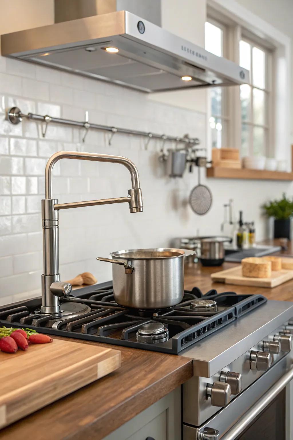 A pot filler faucet adds both luxury and convenience.