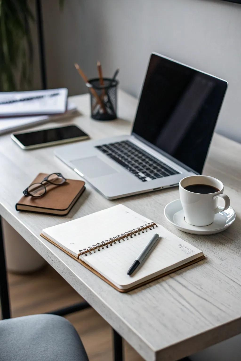 A one-in-one-out policy helps maintain a clutter-free desk.