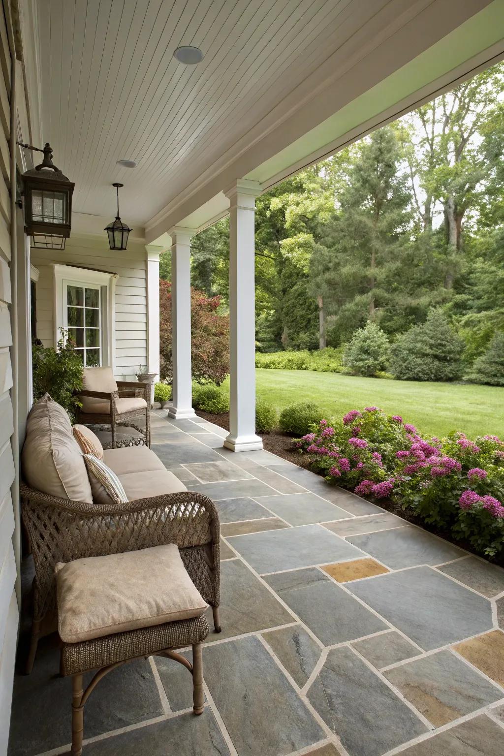 Natural stone flooring adds elegance.