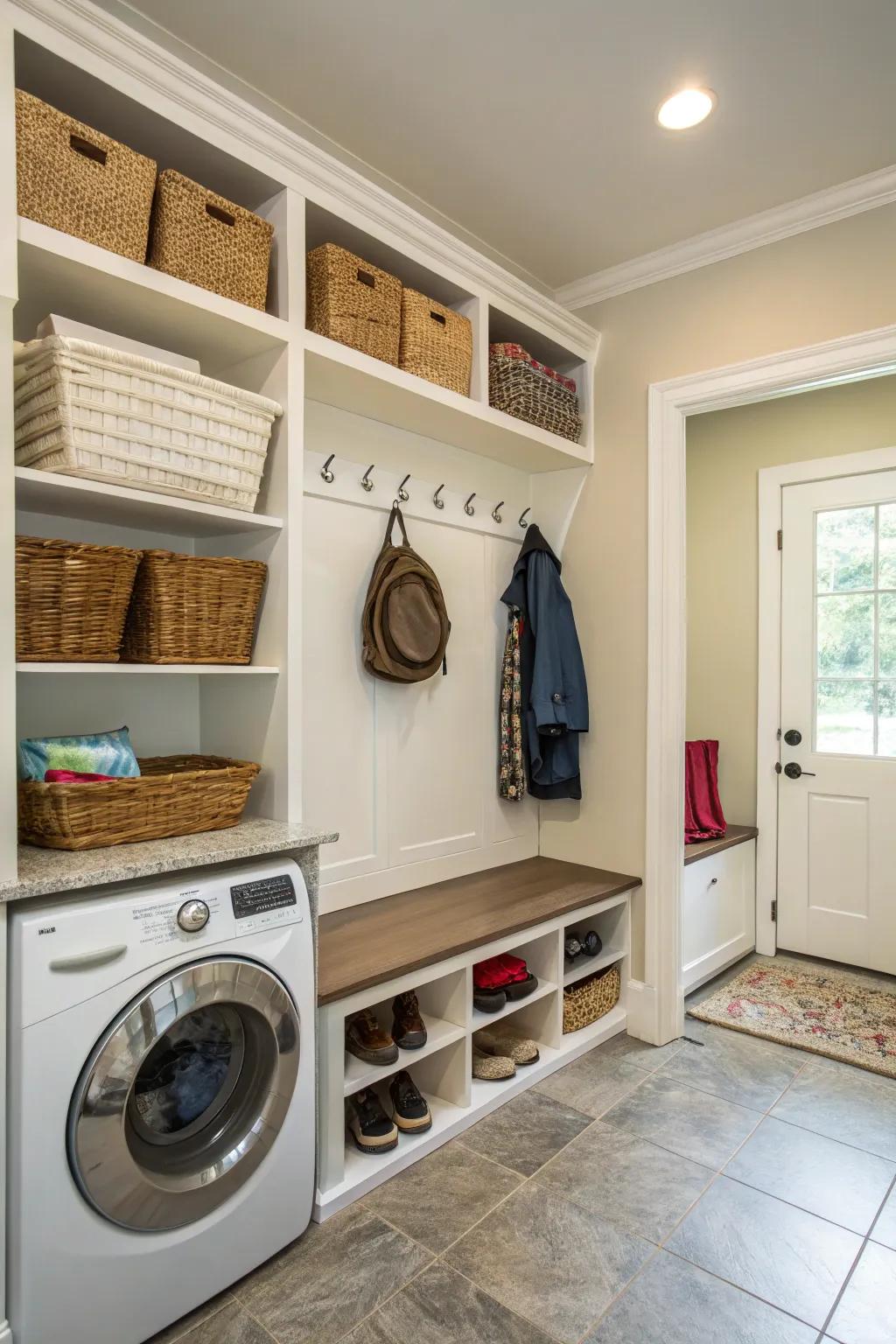 Combine your laundry closet with a mudroom for ultimate functionality.