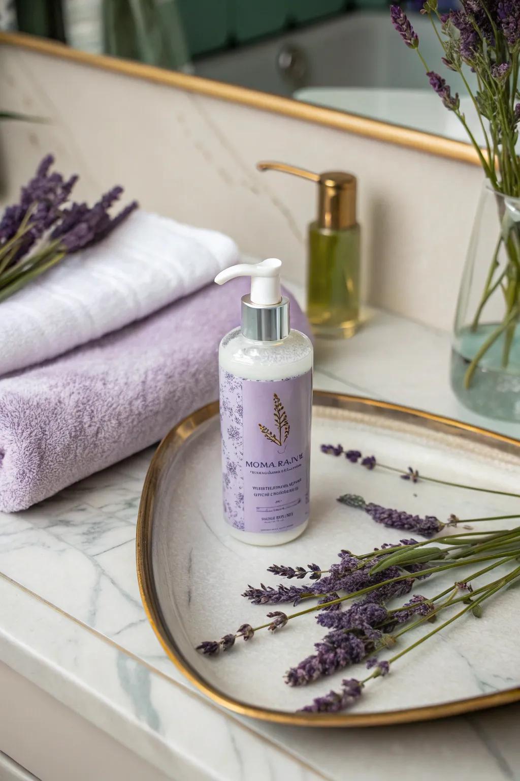 Lavender body lotion for soft and fragrant skin.