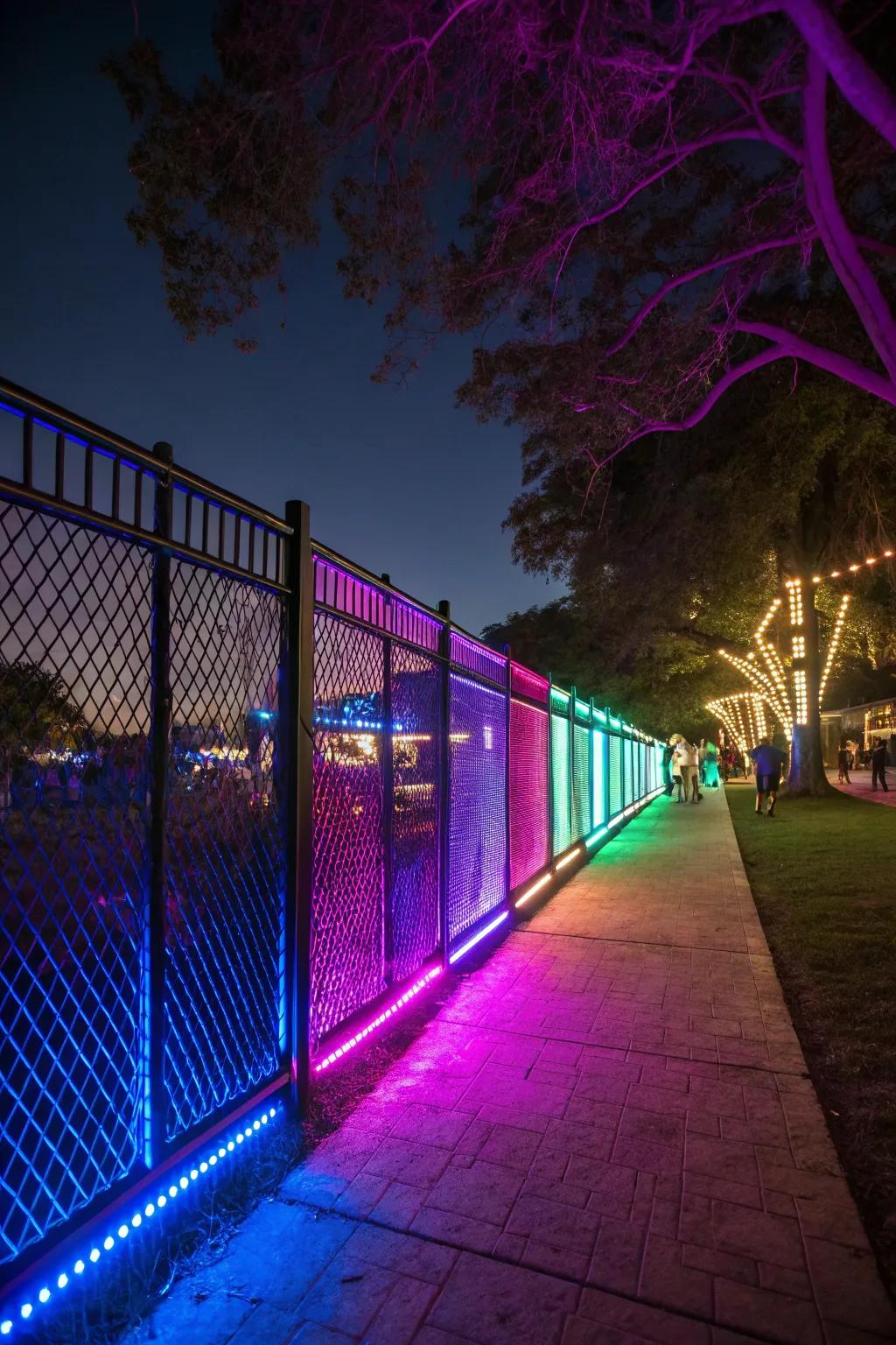 LED fence lighting adds color and vibrancy to patios.