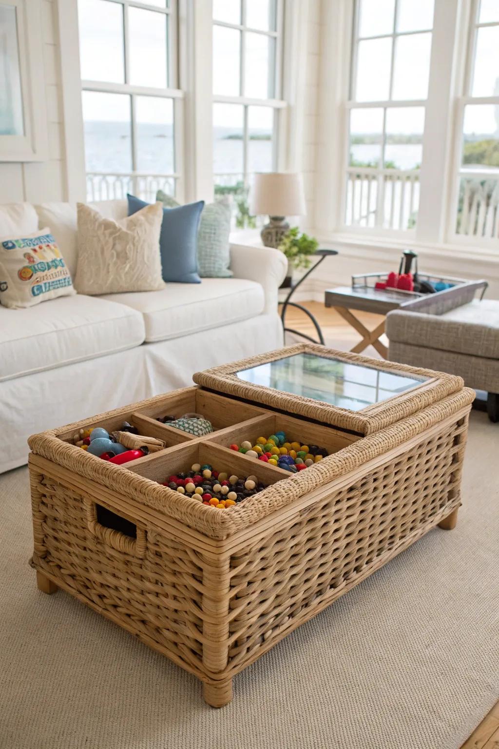 Practical and stylish Lego storage in a coffee table.