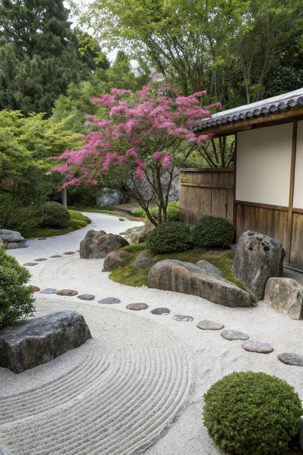 Enhance Zen gardens with the calming presence of loropetalum.