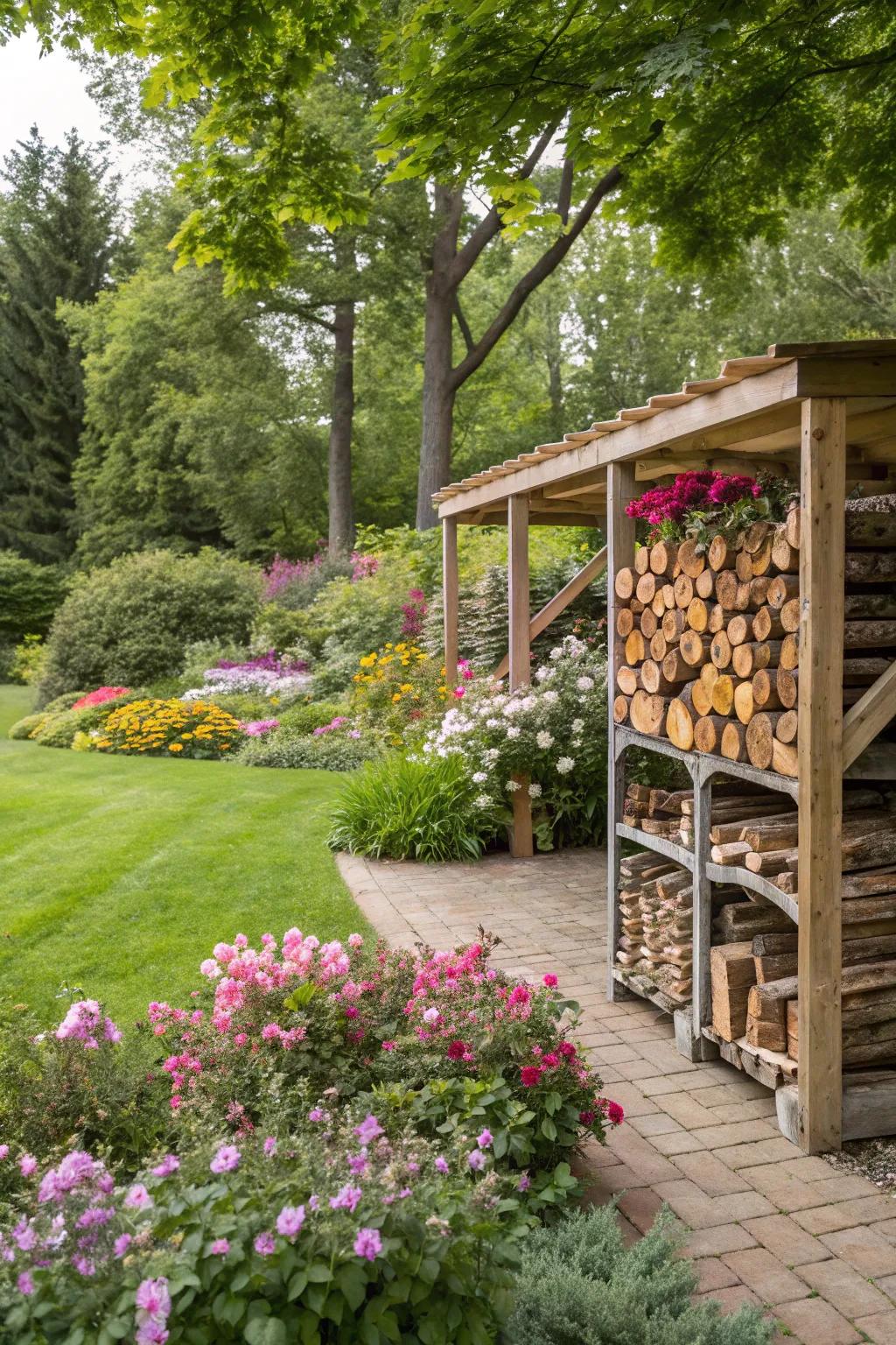 Outdoor lumber storage solutions can blend seamlessly with your garden.