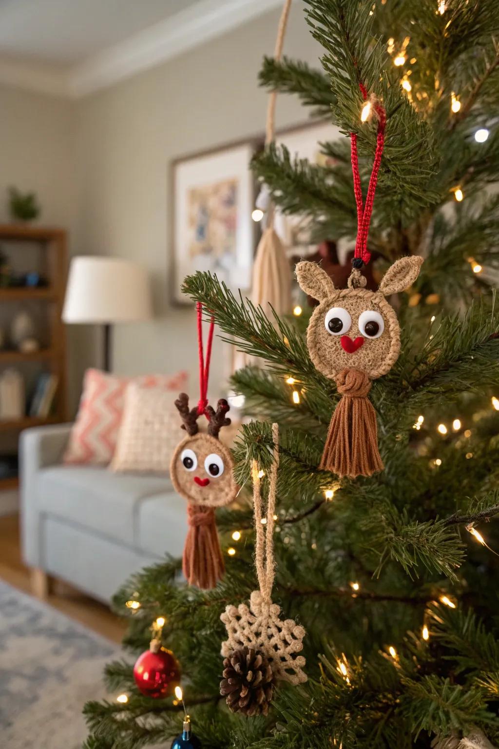 Add playful charm with macrame reindeer ornaments.