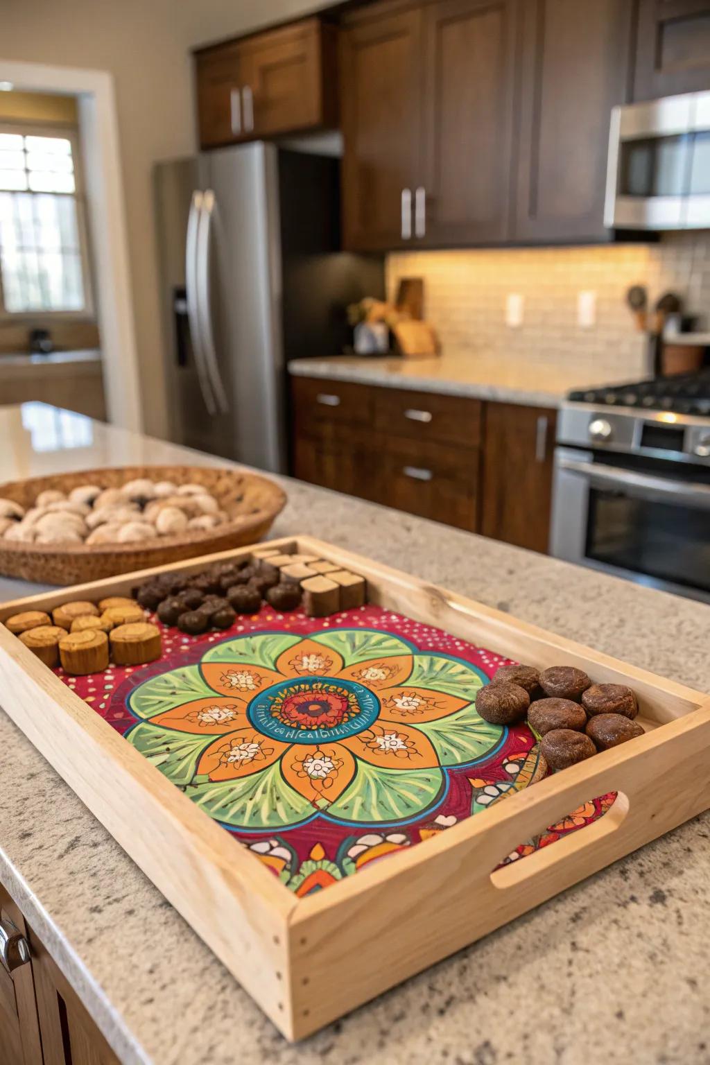 Mandala serving trays make entertaining more artistic.