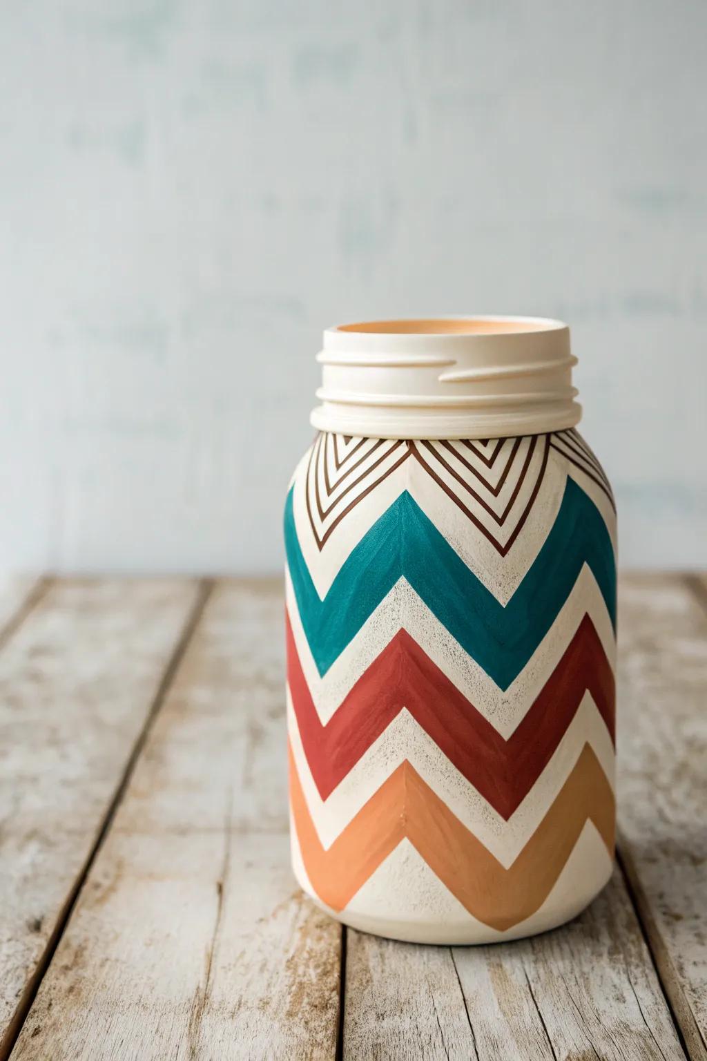 Elevate your décor with a touch of charm and craft—meet the delightful Chevron mason jar.