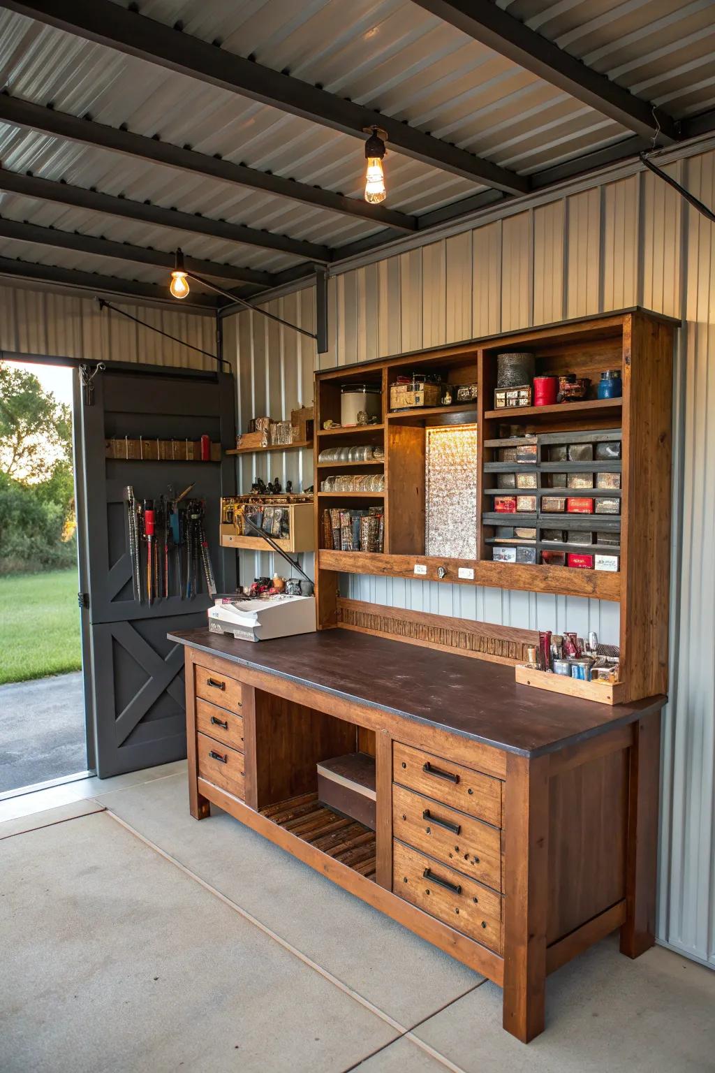 Transform your carport into the ultimate crafting haven—where every tool has its place and creativity knows no bounds.