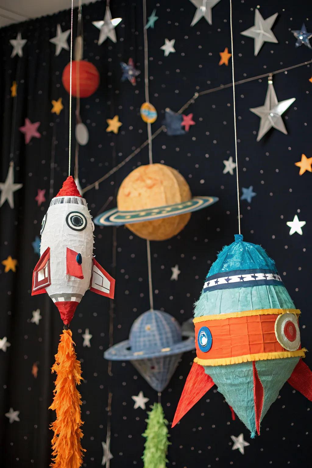 Cosmic space-themed mini piñatas that take your decor to new heights.