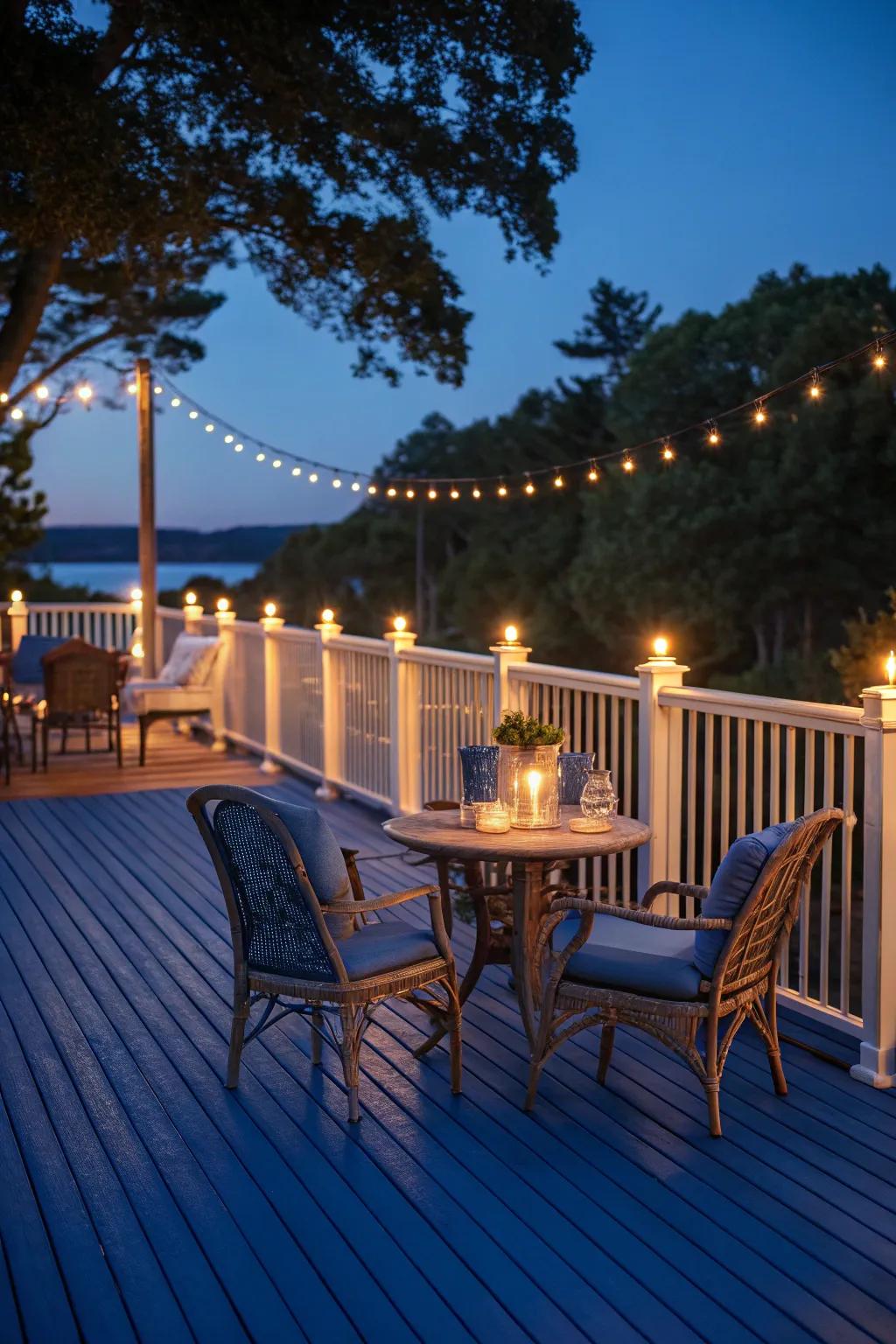 Midnight Blue decks offer a moody, sophisticated flair for evening retreats.