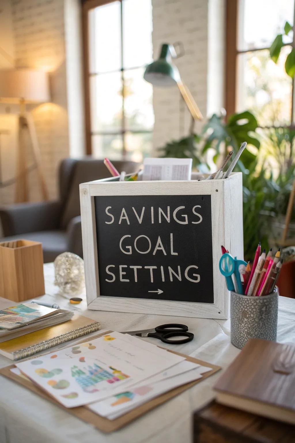 A chalkboard savings box adds a personal touch to saving.