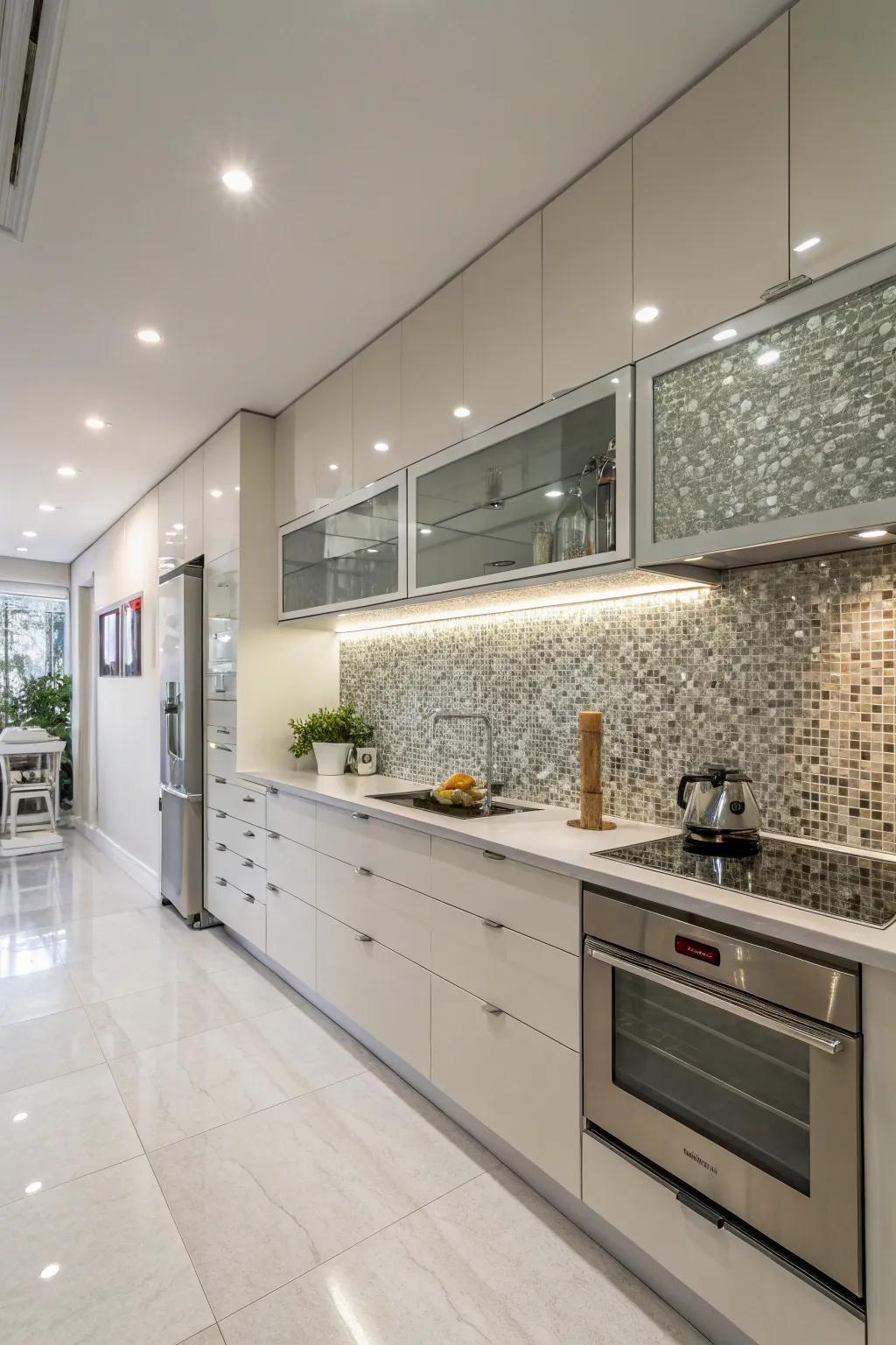 Glass and steel mosaics offer a sleek modern look.