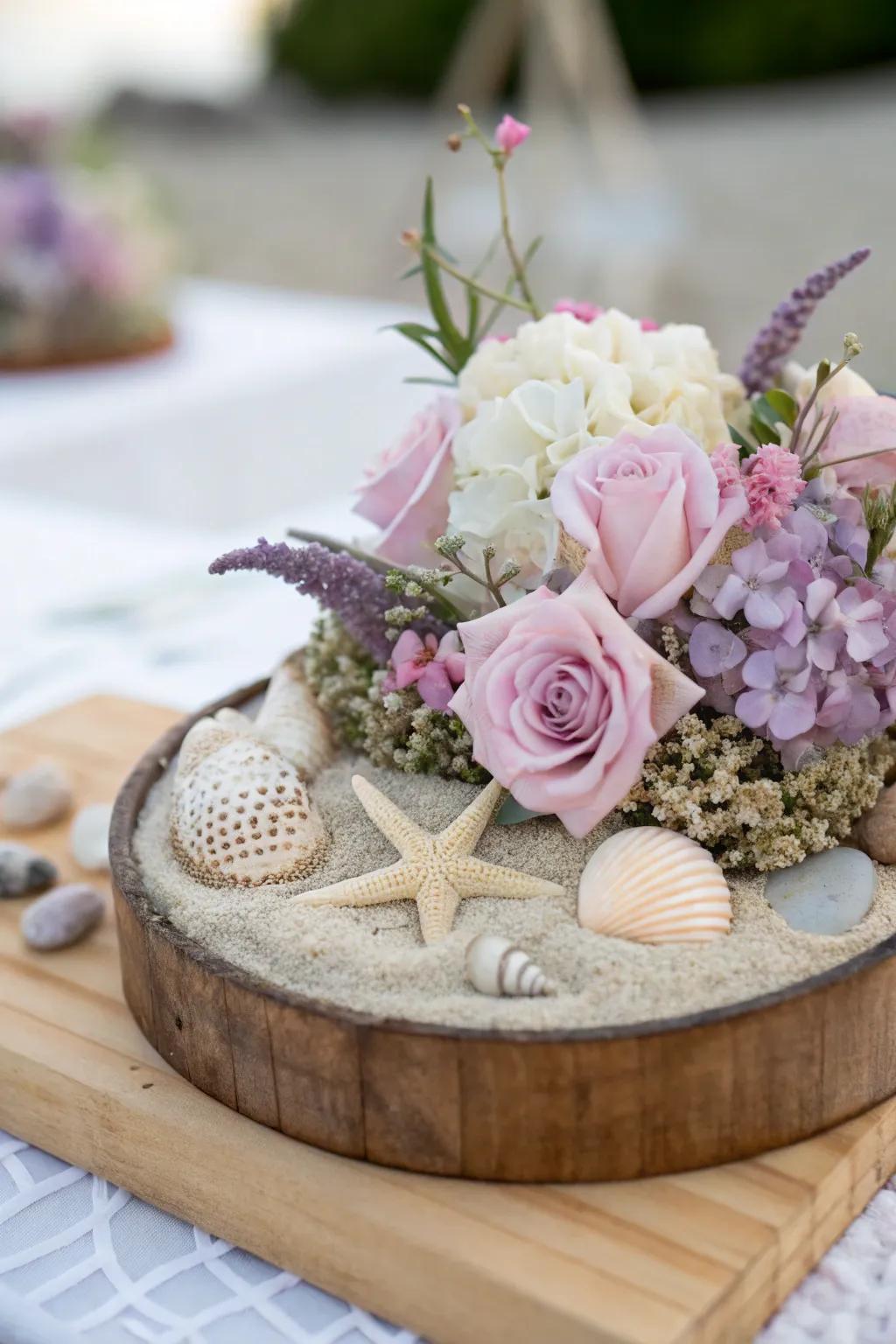 A seaside serenity centerpiece captures the essence of the beach for Mother's Day.