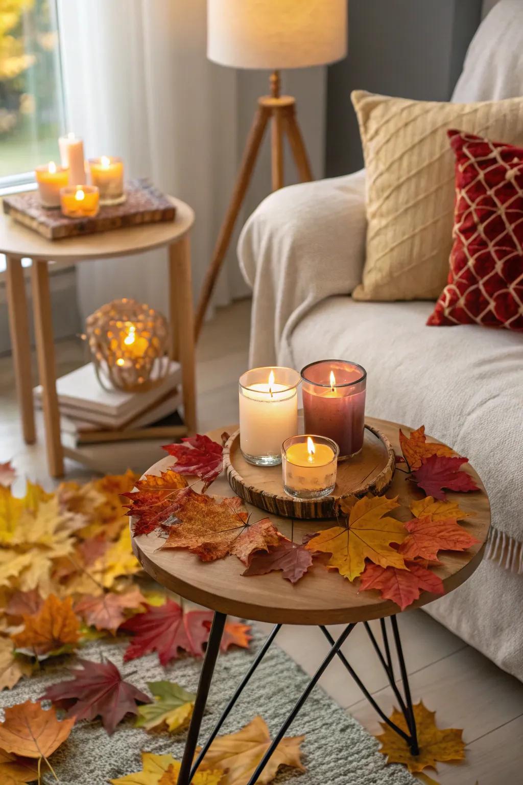 Evoke the essence of autumn with scented candles that fill your home with warmth and nostalgia.