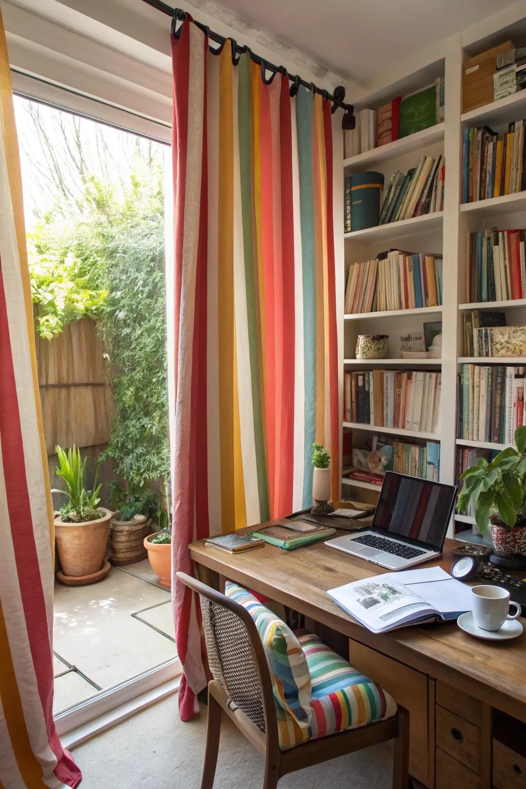 Striped curtains make a bold and dynamic statement in the office.