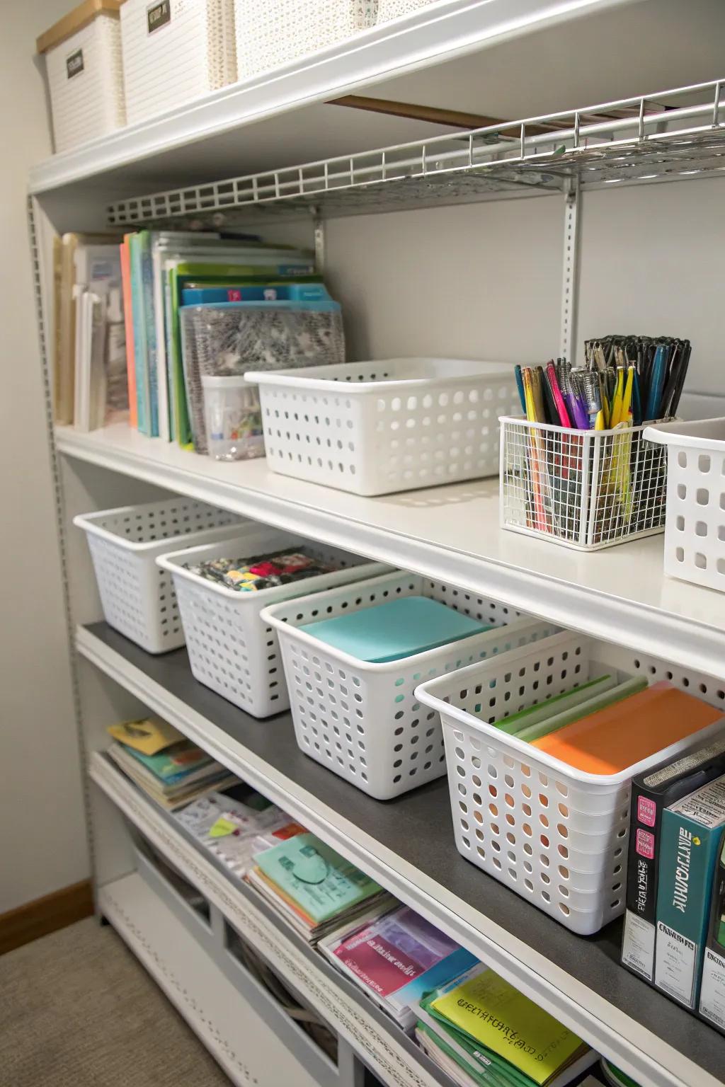 Under-shelf baskets maximize underutilized space.