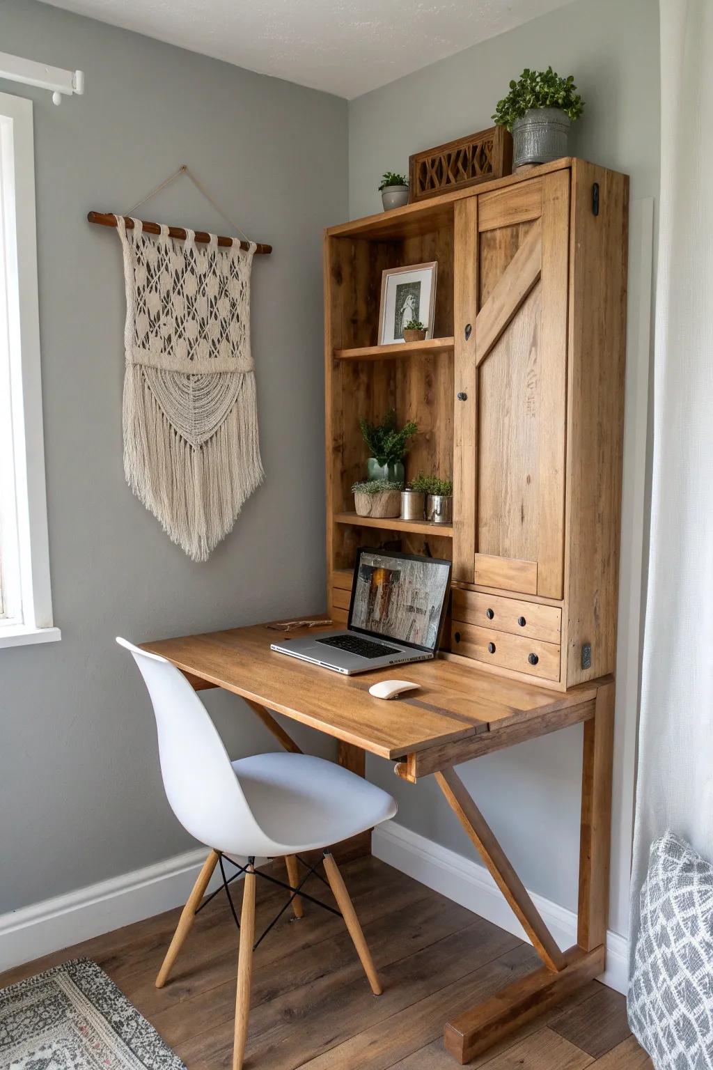 Transform an old door into a chic fold-down desk—perfect for compact, stylish spaces where creativity meets craftsmanship.