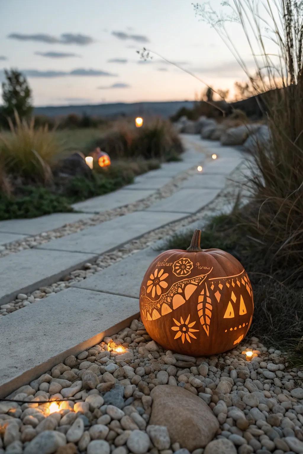 Illuminate your evenings with the enchanting glow of Scandinavian-inspired pumpkin path lights.