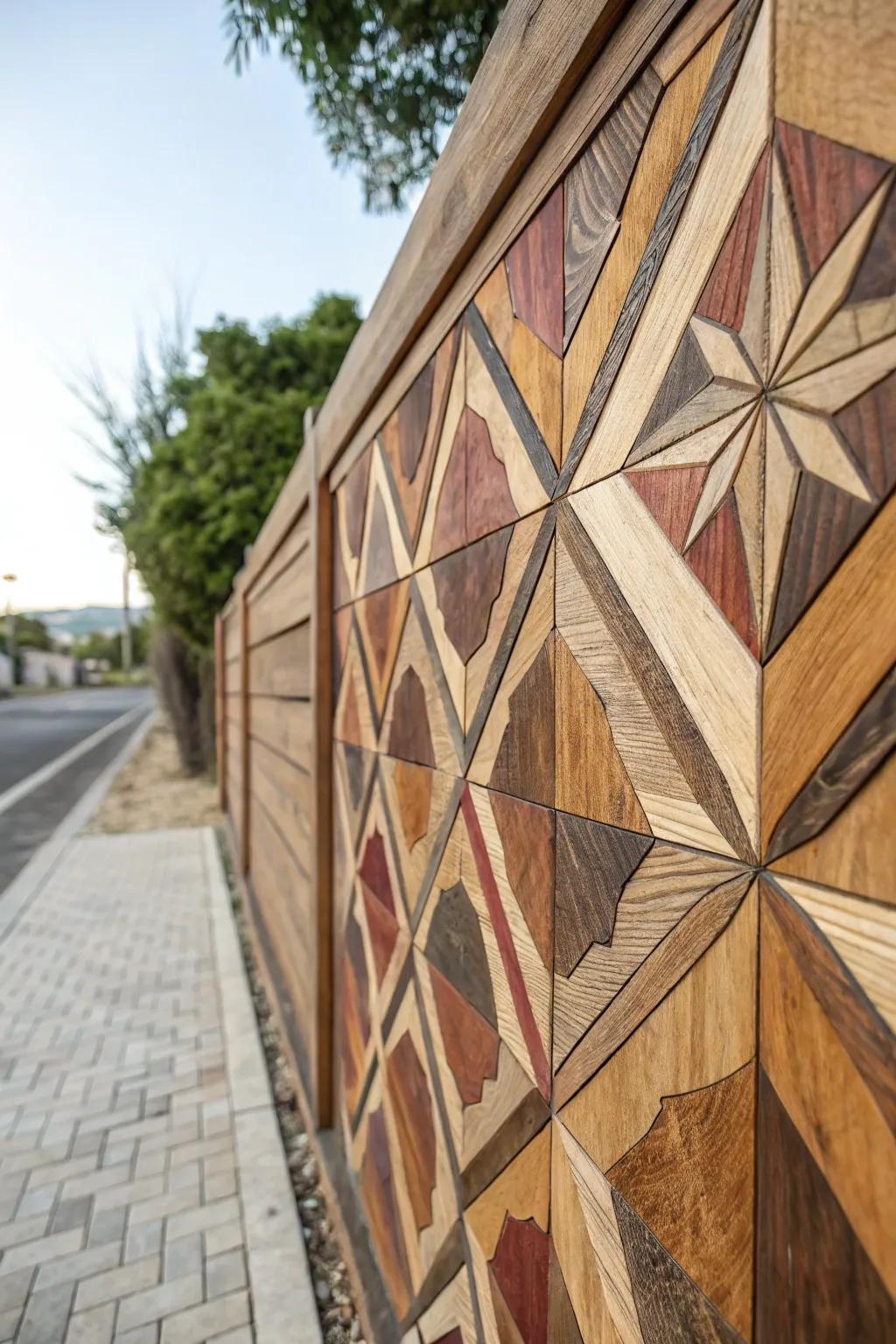 A wooden mosaic pattern adds a modern artistic flair.