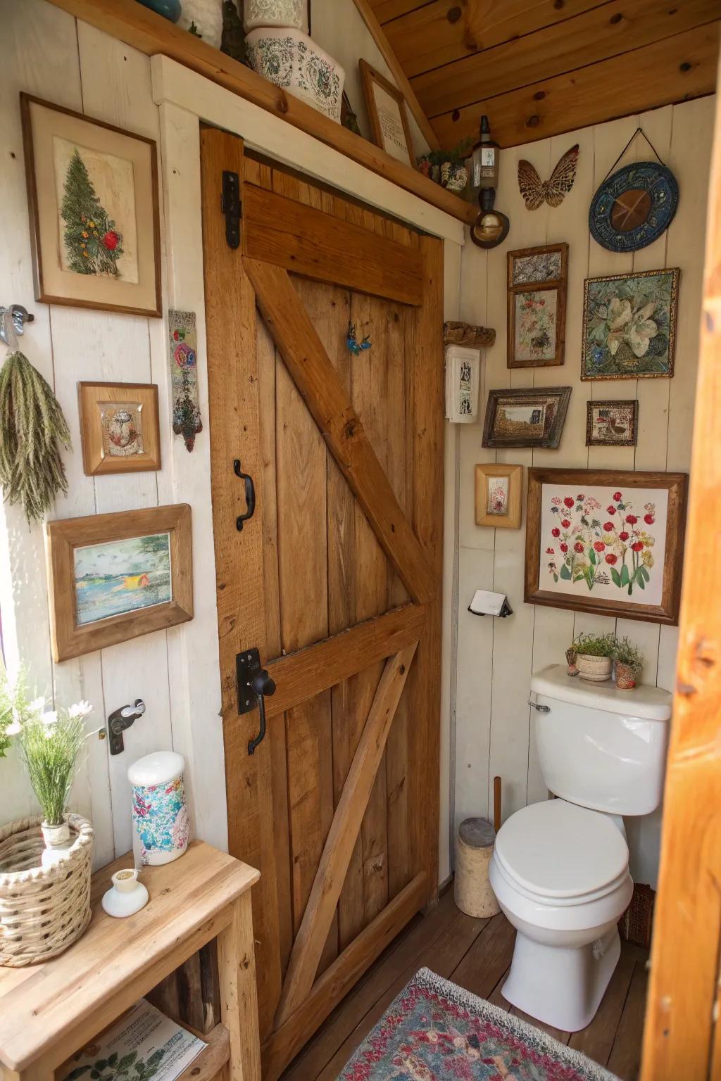 Personal touches make this outhouse bathroom feel like home.