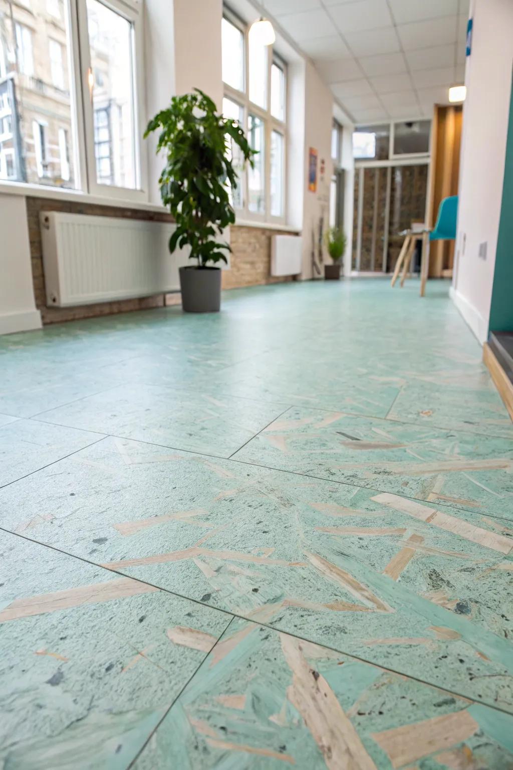 Transform your space with the calming allure of pastel-painted OSB flooring.
