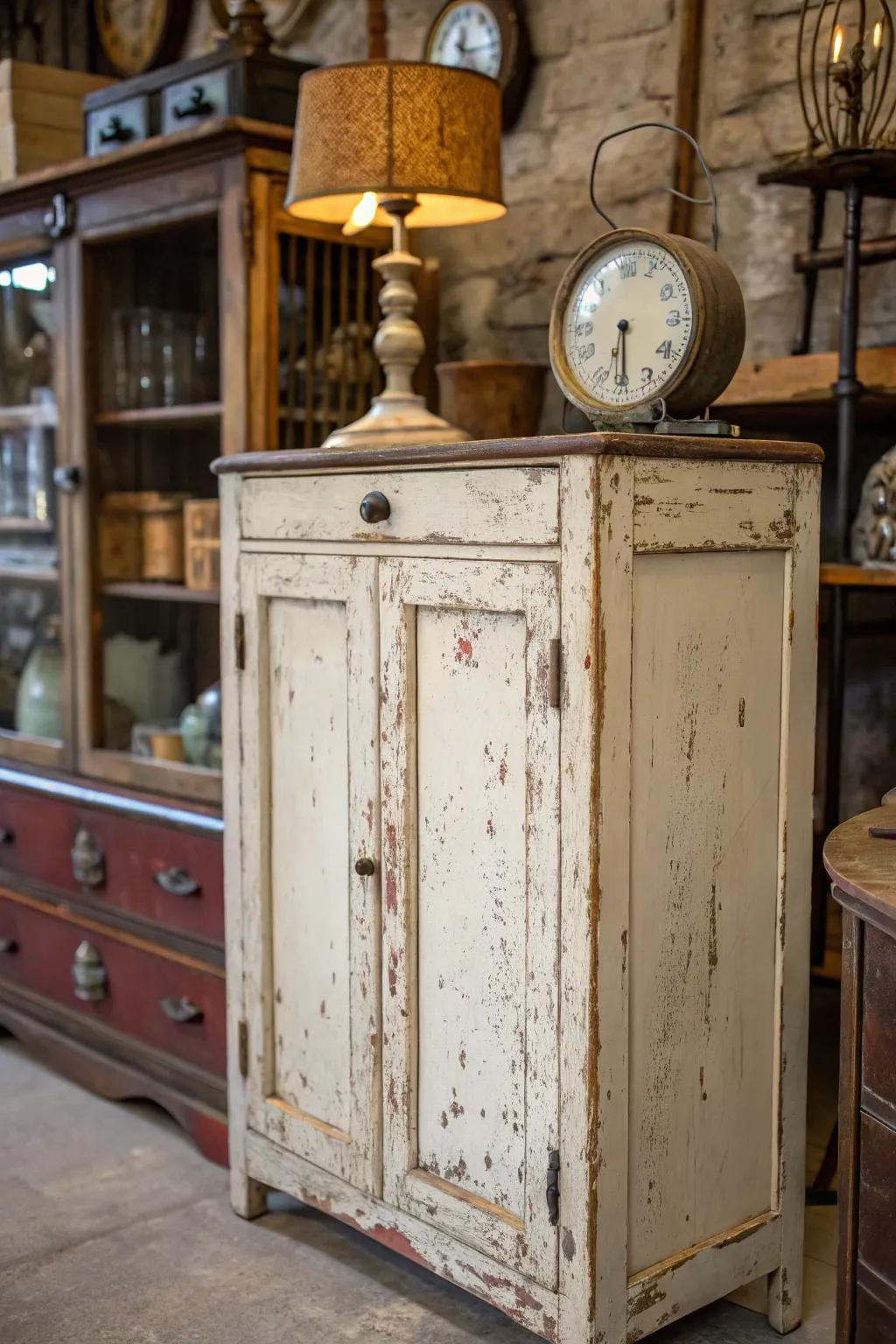 A cabinet with a charming distressed finish.