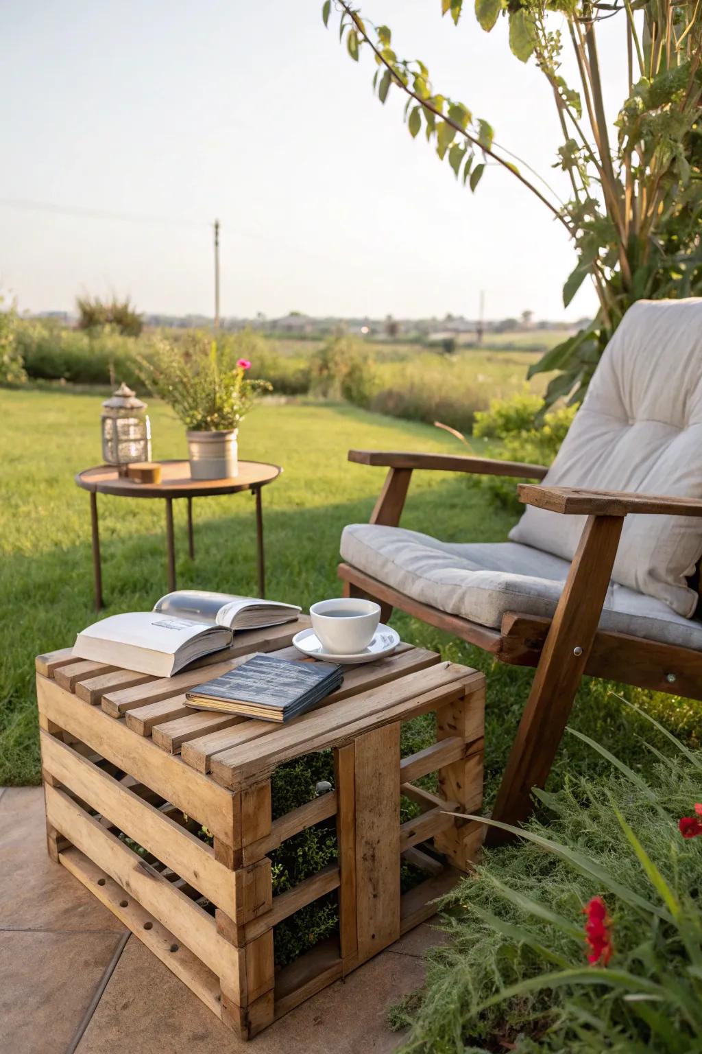 Handy and stylish pallet side table.