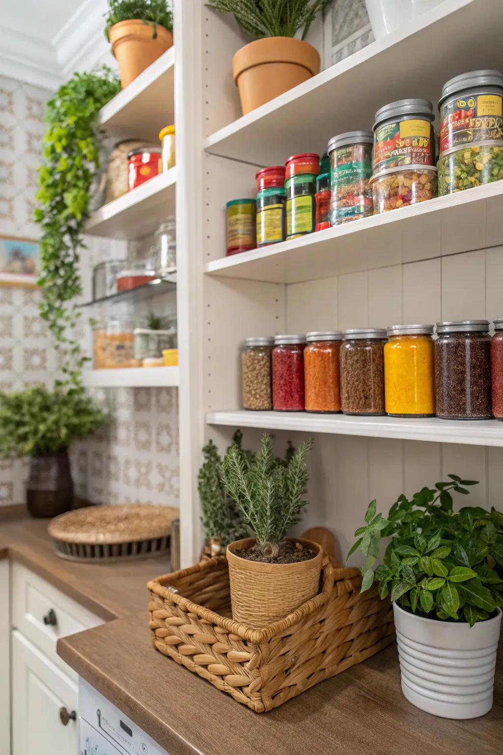 A display shelf combines functionality with decorative flair.