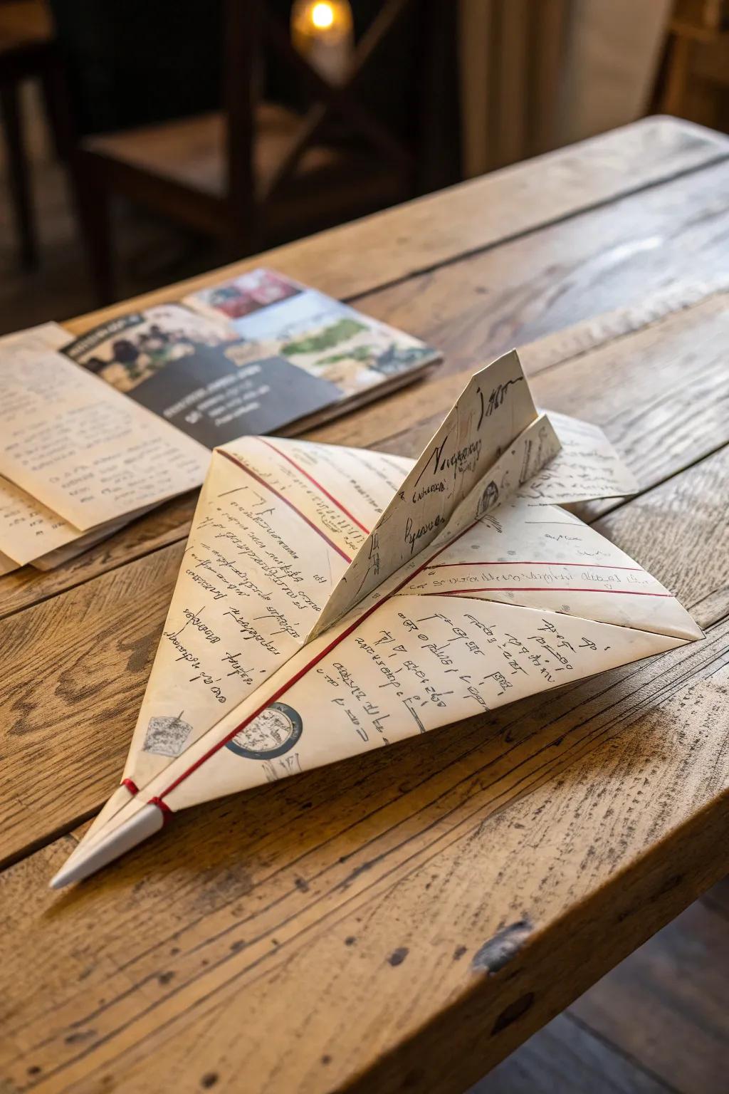 Send your thoughts soaring with a personalized postcard plane.