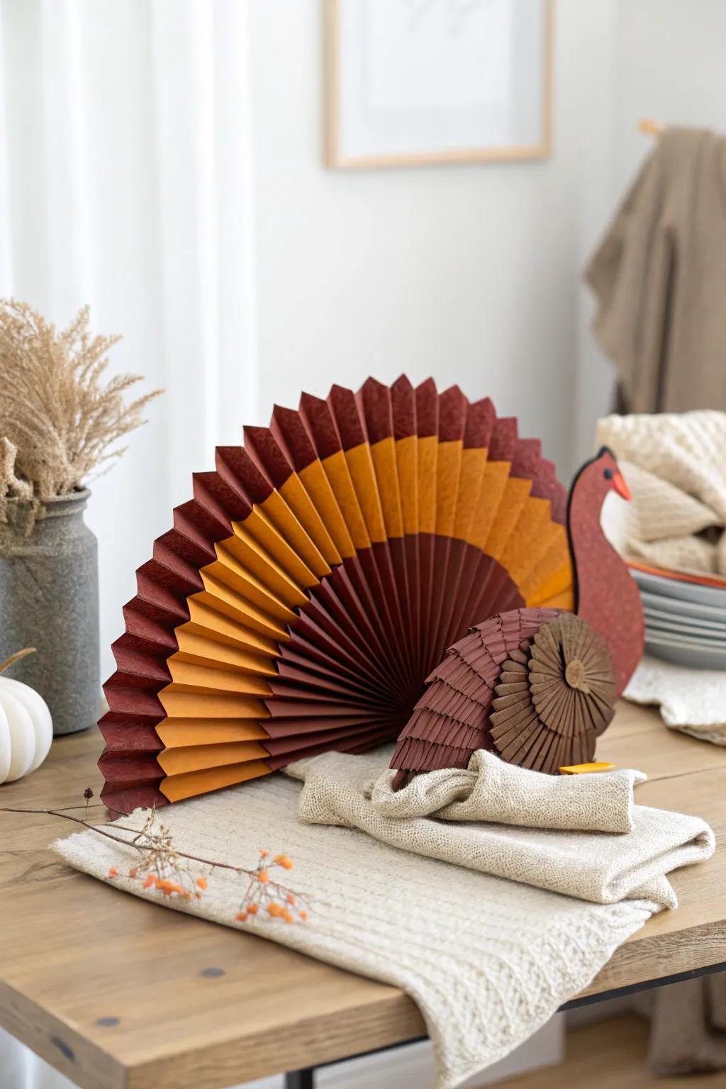 Craft your own stunning paper turkey with a fan-folded tail—simple elegance with a bold twist.