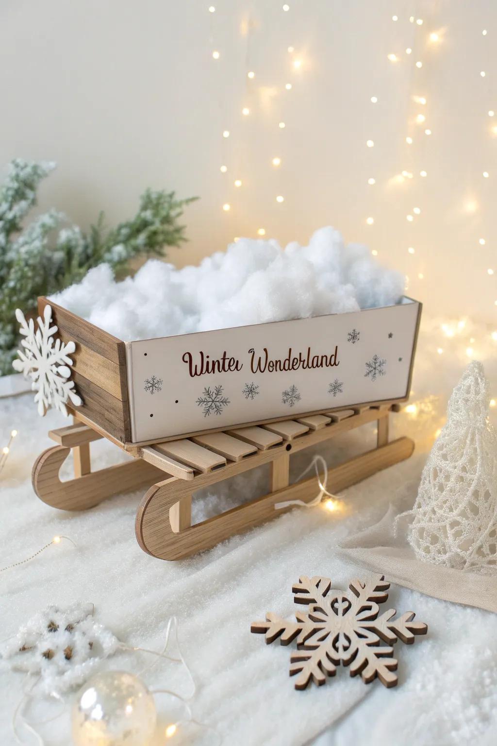 Step into a Winter Wonderland, where simplicity meets elegance in this handcrafted shoebox float.