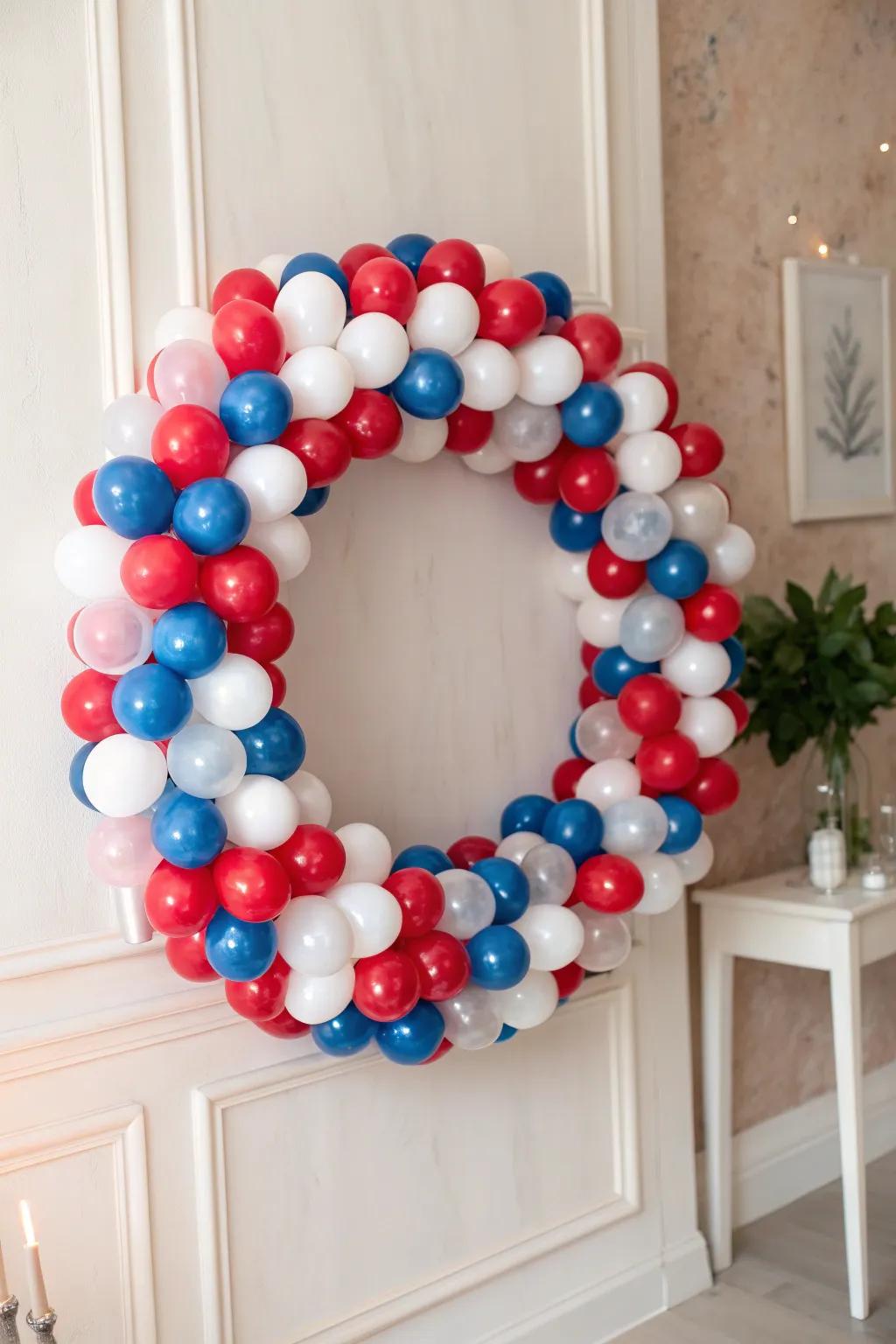 Celebrate in style with a vibrant balloon wreath that adds a playful twist to your patriotic decor!