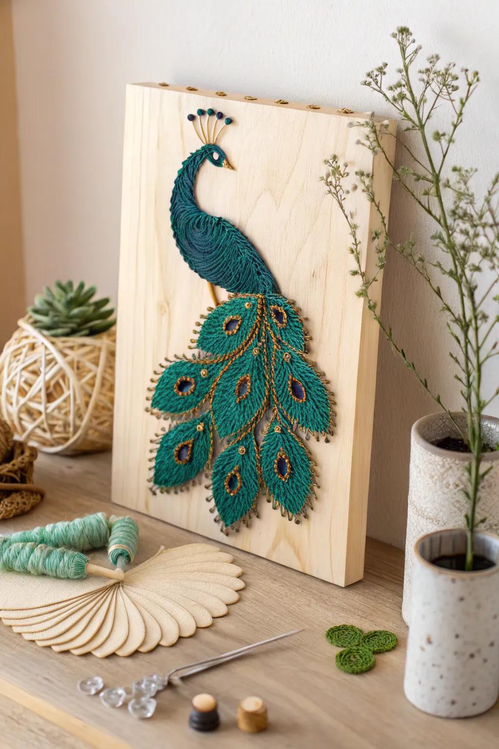 Unwind and create beauty with this stunning string art peacock, where minimalist design meets bold craftsmanship.