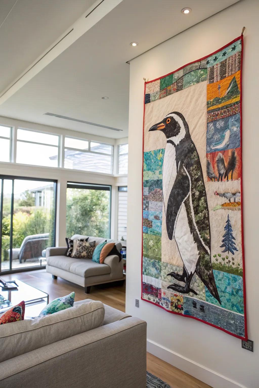 Add a splash of creativity to your decor with this mixed media penguin collage.