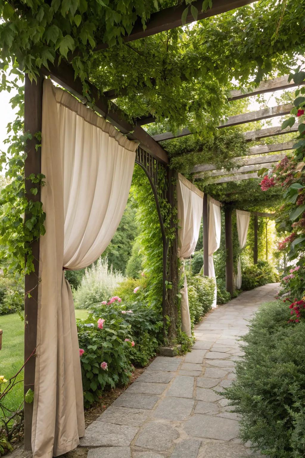 Fabric walls enhance privacy and shade for intimate outdoor settings.